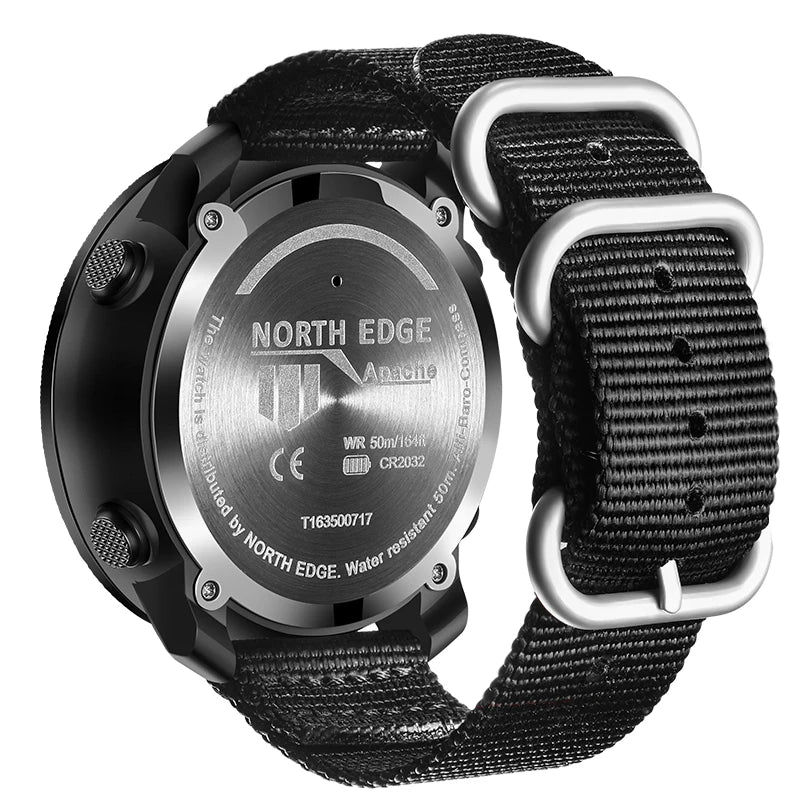 Black digital sports watch with a fabric strap.