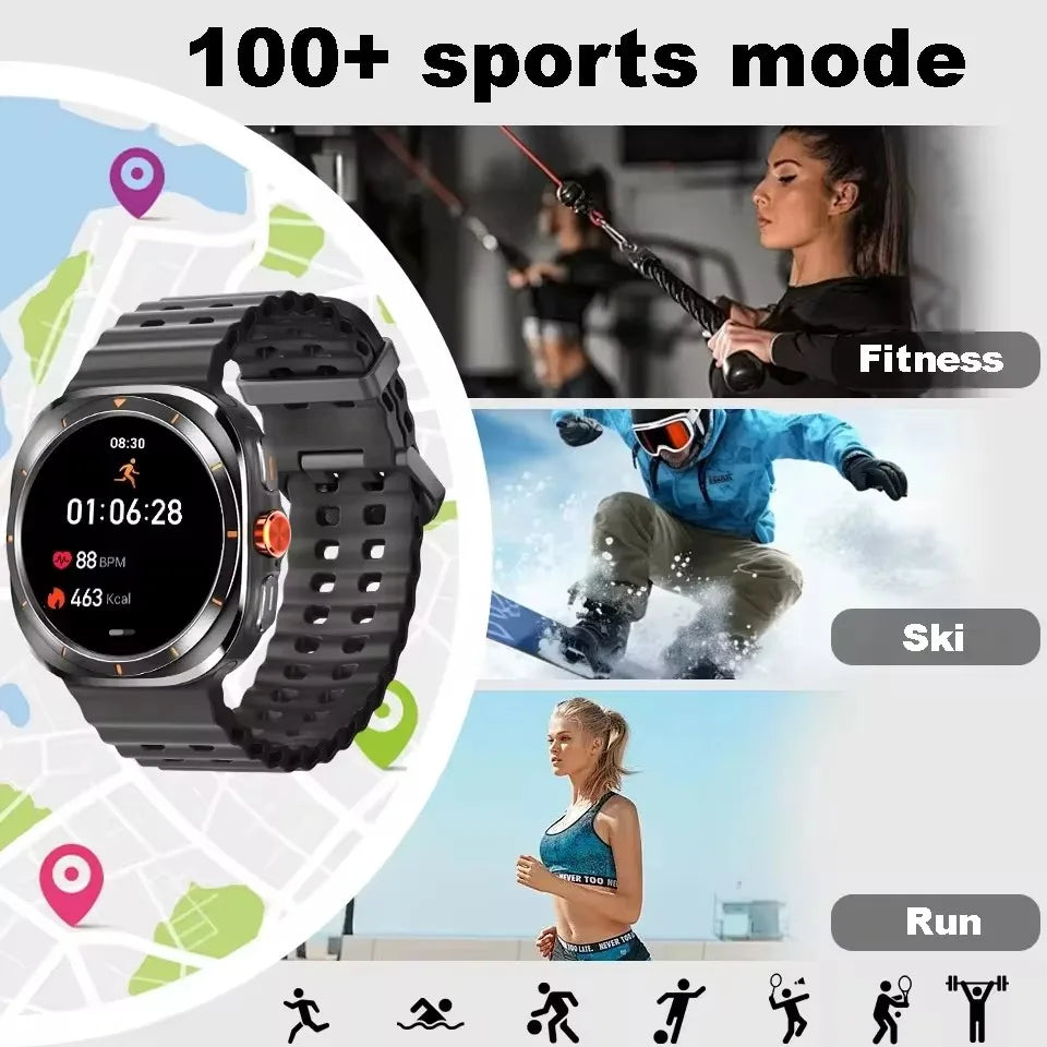 Smartwatch with over 100 sports modes, including fitness, ski, and run tracking.