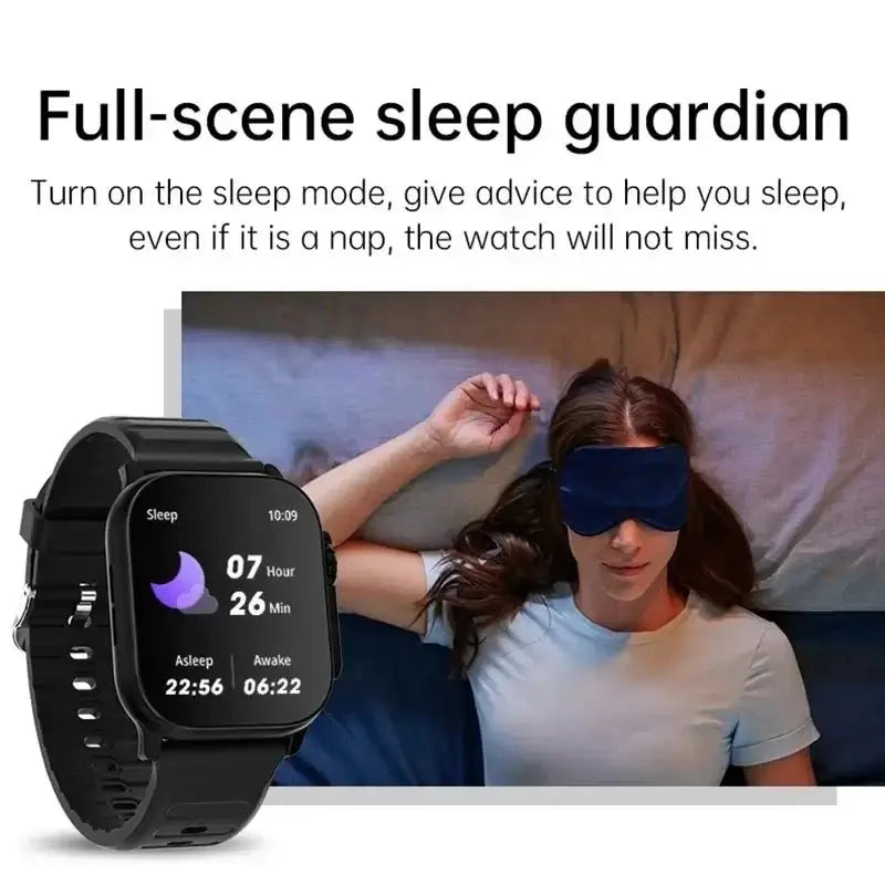 Black smartwatch with sleep tracking features.