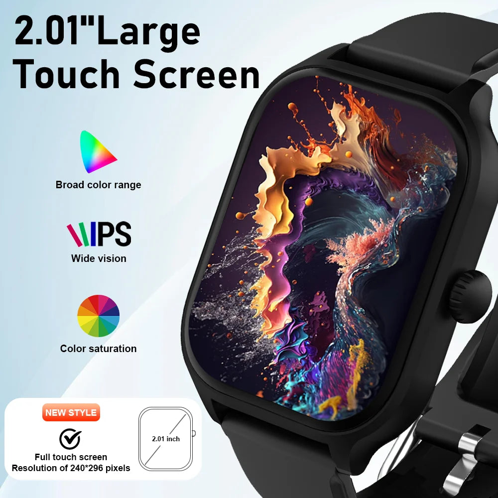 Black smartwatch with a vibrant, colorful display.